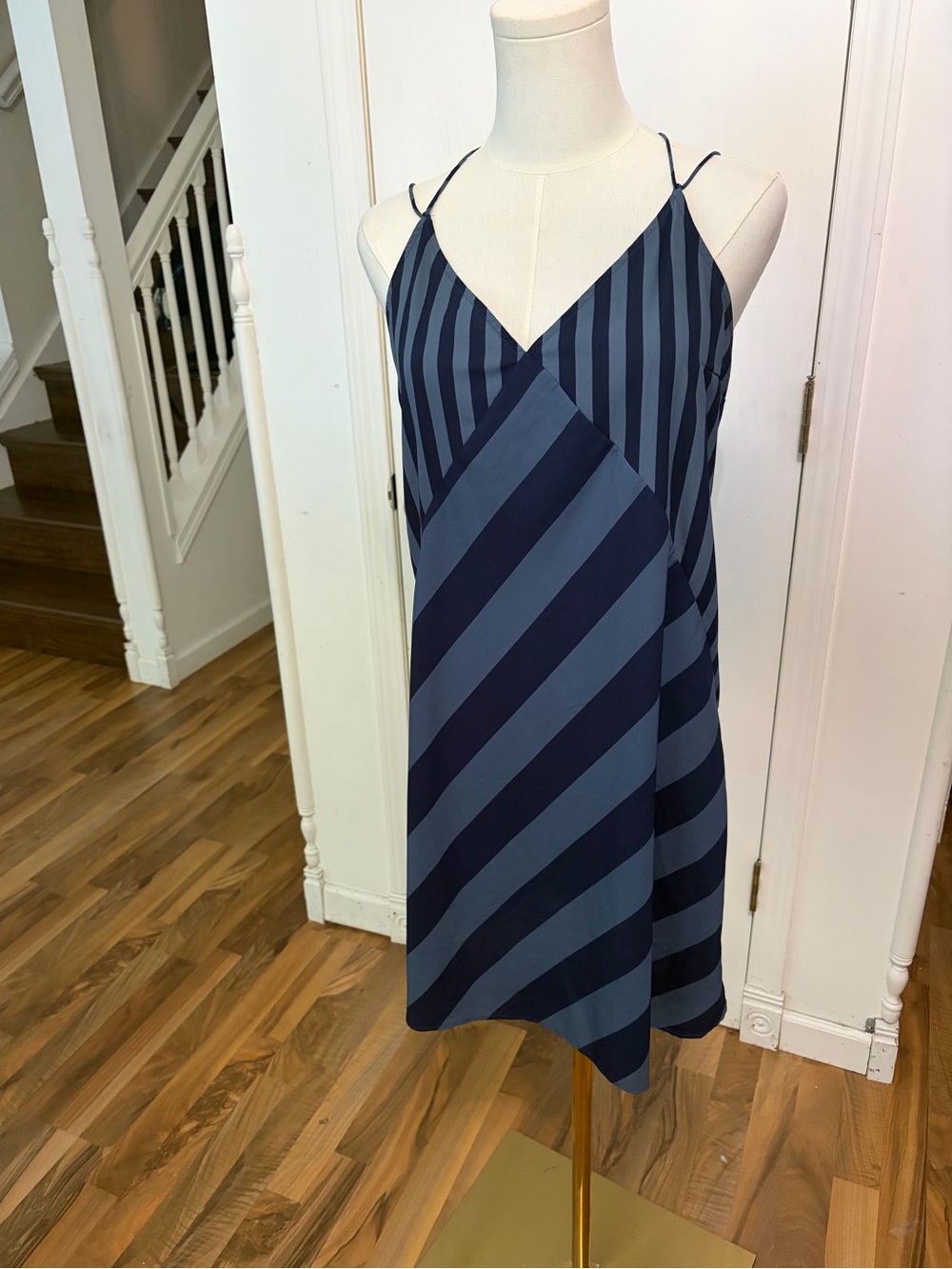 Abercrombie Navy & Slate Blue Mixed Striped A-Line Light Dress, Medium, Like New
